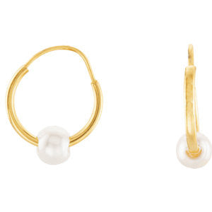 14K Yellow Youth Hoops with Pearl Earrings