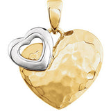 14K Rose & White 27x17mm Hammered Heart Pendant