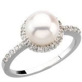 14K White Freshwater Cultured Pearl & 1-5 CTW Diamond Ring