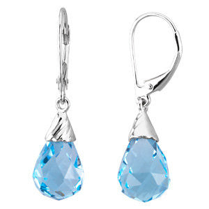 14K White 12x8 Briolette Swiss Blue Topaz Earrings