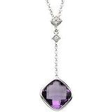 14K White Checkerboard Amethyst & .04 CTW Diamond 18" Necklace