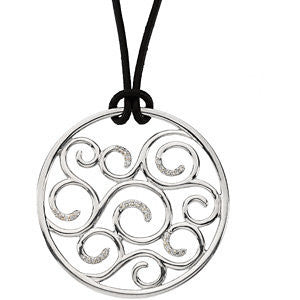 Sterling Silver 1-6 CTW Diamond Pendant on 18" Leather Cord