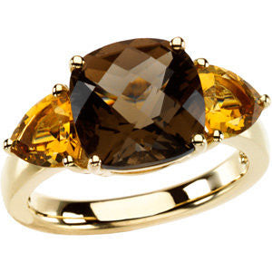 Smoky Quartz & Citrine 3-Stone Ring