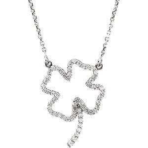 14K White 1-3 CTW Diamond Clover Necklace