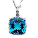 14K White Swiss Blue Topaz & 1-4 CTW Diamond Necklace