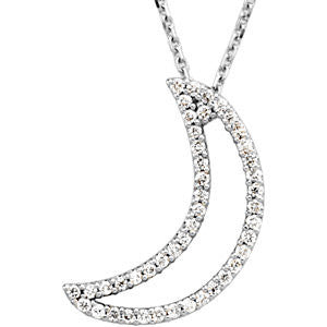 14K White 1-5 CTW Diamond Crescent Moon 16" Necklace