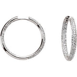 18K White 1 CTW Diamond Inside/Outside Hoop Earrings