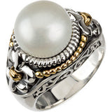 Sterling Silver & 14K Yellow Freshwater Cultured Pearl Ring Size 6