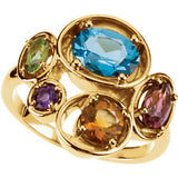 Swiss Blue Topaz, Pink Tourmaline, Peridot, Amethyst & Citrine Ring