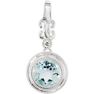 Genuine Aquamarine & Diamond Pendant