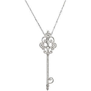 Sterling Silver 1-8 CTW Diamond Scroll Key 18" Necklace