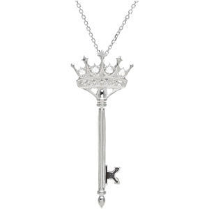 Sterling Silver 1-10 CTW Diamond Crown Key 18" Necklace