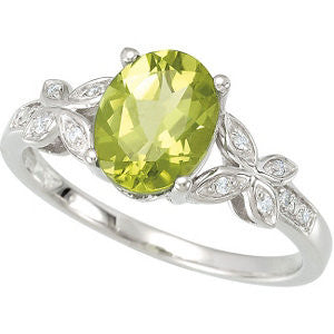 Peridot & Diamond Accented Butterfly Ring or Semi-mount