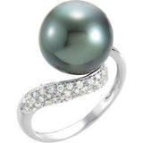 14K White 1-3 CTW Diamond & Tahitian Pearl Ring