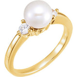 14K Yellow Akoya Cultured Pearl & 1-6 CTW Diamond Ring