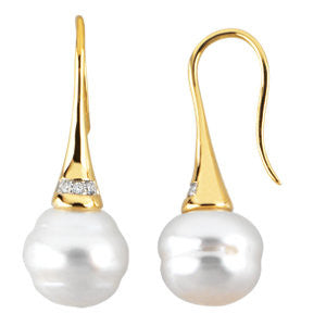 14K Yellow .04 CTW Diamond & 10mm South Sea Cultured Pearl Earrings