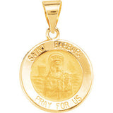 14K Yellow 15mm Round Hollow St. Barbara Medal