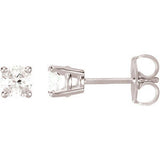 14K White 4mm Round White Topaz Friction Post Stud Earrings