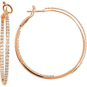 14K Rose 2 CTW Diamond Inside-Outside Hoops