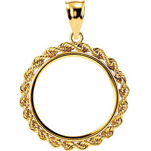 14K Yellow 21.5x1.5mm Tab Back Solid Rope Coin Frame Pendant for U.S. $5.00