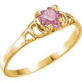 14K Yellow Pink Heart Cubic Zirconia Youth Ring Size 3