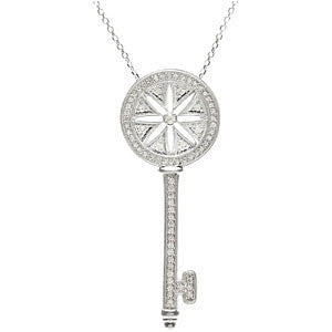 Sterling Silver 3-8 CTW Diamond Key Pendant