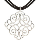 Sterling Silver 1-10 CTW Diamond Black Cord 16-18" Necklace