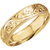 14K Yellow 6mm Hand Engraved Band Size 5