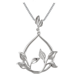 14K White .05 CTW Diamond Leaf Design 18" Necklace