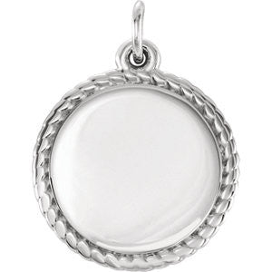 14K White Engravable Round Rope Pendant