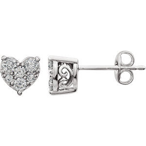 14K White 3-8 CTW Diamond Heart Earrings