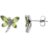 14K White Peridot & .04 CTW Diamond Earrings