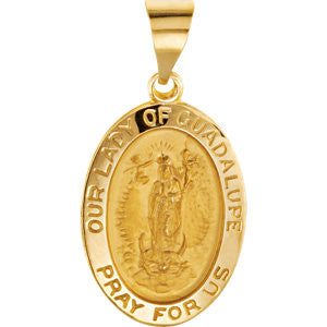 14K Yellow 15x11mm Oval Hollow Our Lady of Guadalupe Medal