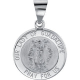 14K Yellow 15mm Round Hollow Our Lady of Guadalupe Medal