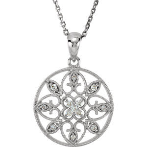 14K White 1-8 CTW Diamond filigree Pendant