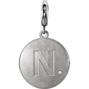 Sterling Silver Block Initial "J" Disc Charm with .005 CTW Diamond Accent