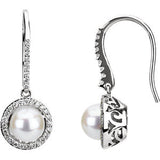 14K White Freshwater Cultured Pearl & 1-2 CTW Diamond Earrings