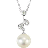 14K White 1-10 CTW Diamond and Freshwater Cultured Pearl 18" Necklace