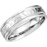 14K White 6mm Fancy Carved Band with Micro-Hammer Finish Size 9