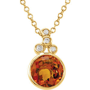 14K Yellow Checkerboard Citrine & .04 CTW Diamond 18" Necklace