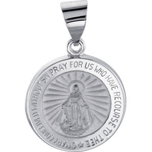 14K White 18.25mm Hollow Round Miraculous Medal