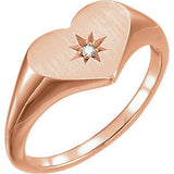 14K White .01 CTW Diamond Heart Signet Ring