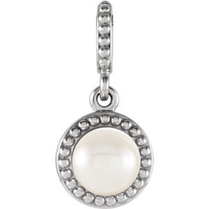 14K White 6mm Freshwater Cultured Pearl Pendant