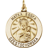 14K Yellow 12mm Round Matka Boska Medal