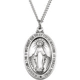 Sterling Silver 28.5x17.75mm Oval Miraculous Medal 24" Necklace