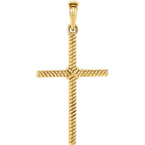 14K Rose 23.8x11.35mm Rope Design Cross Pendant