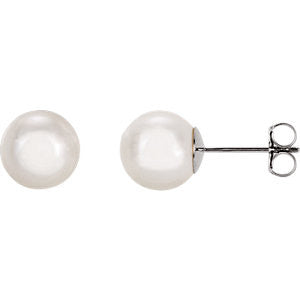 14K Yellow 4mm White Akoya Cultured Pearl Earrings