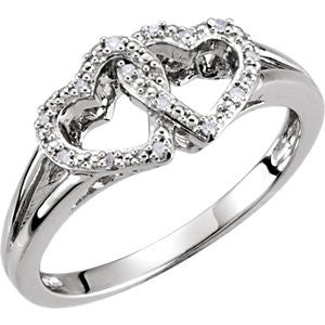 Sterling Silver .05 CTW Diamond Double Heart Design Ring Size 5