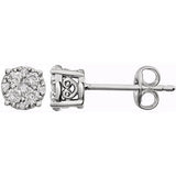 14K White 3-8 CTW Diamond Cluster Friction Post Earrings