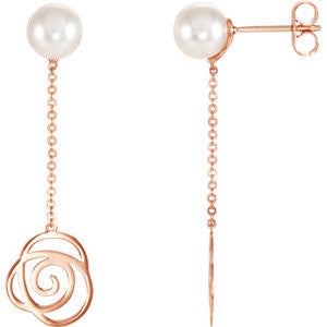 14K Rose Freshwater Cultured Pearl Earrings